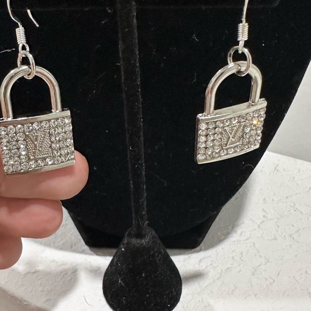 Louis Vuitton Crystal Silver Padlock Earrings